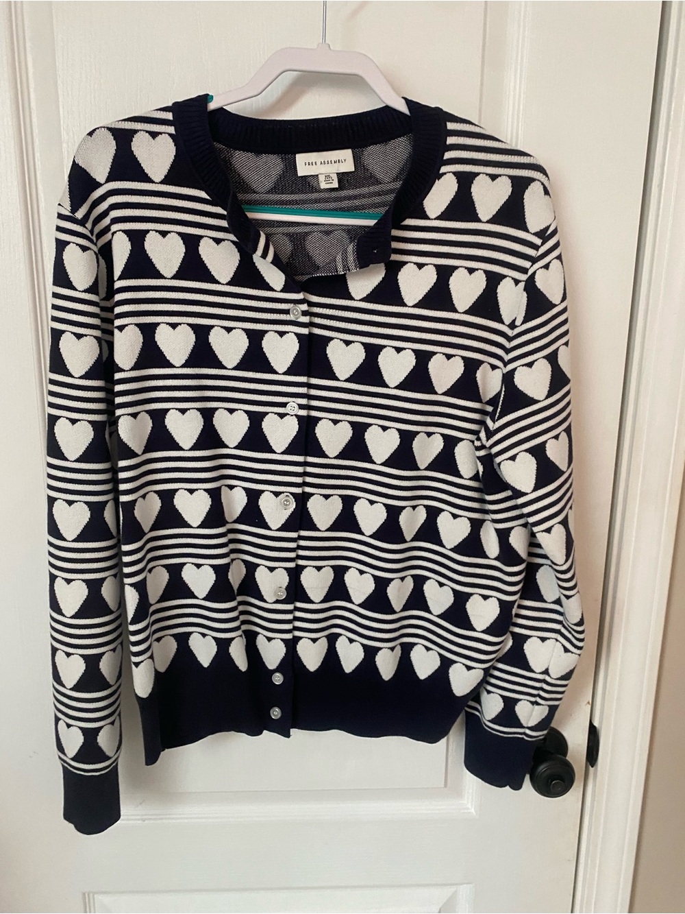 Striped Heart Button-Up Cardigan - Navy & White